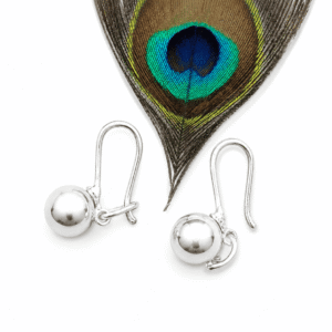 8mm Ball Hoop Drop Earrings, Silver Earrings