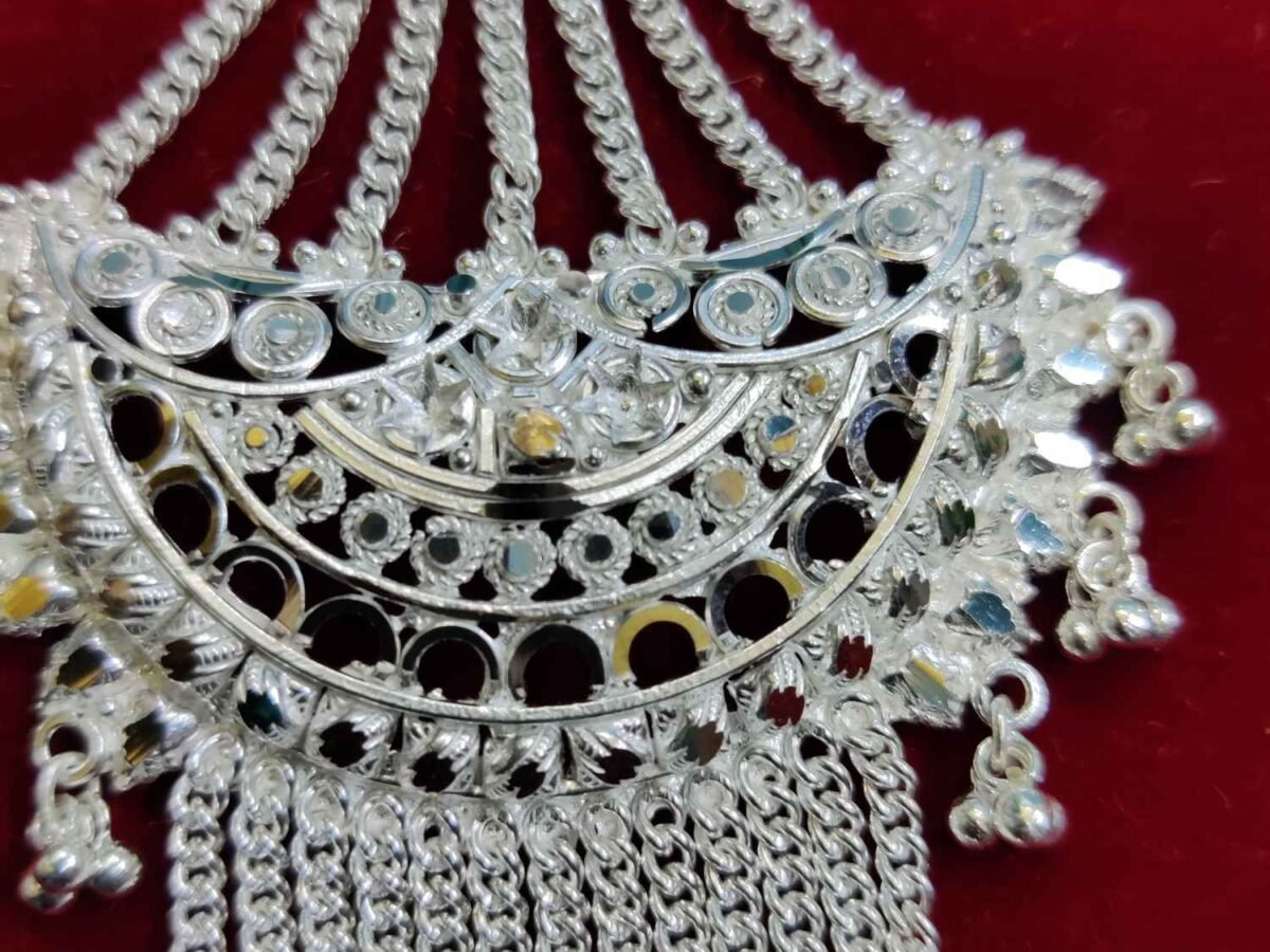 Fancy Silver chapkaFancy Chapka/Jhumar Pasha/Jhoomar Maang Tikka/Brooch  Hair Chain for Women and Girls