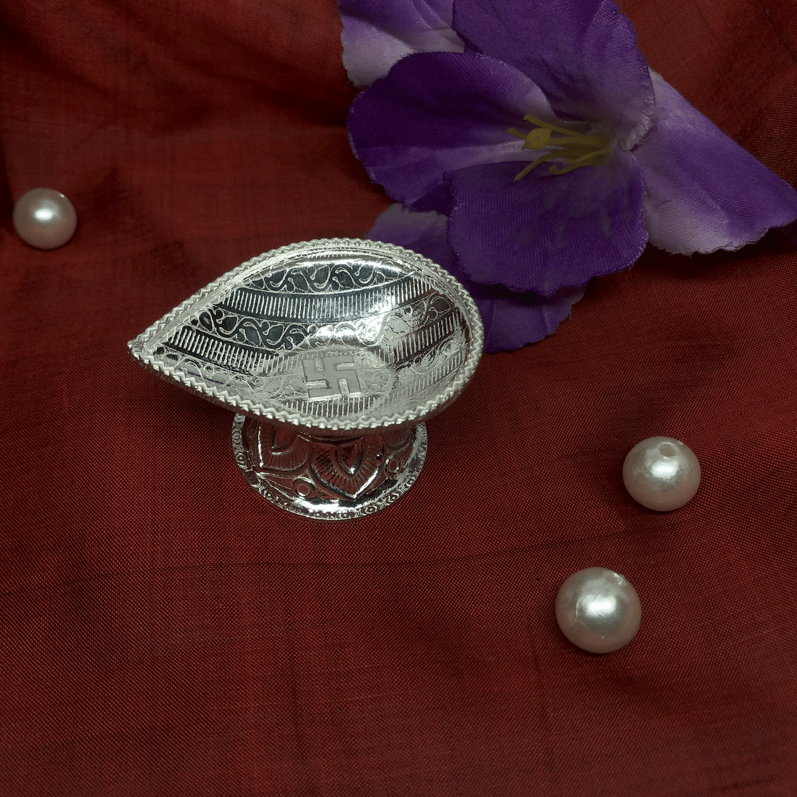 Gahenaz Silver Stand Diya/Pradip With Swastik