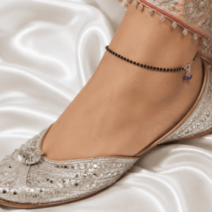 Black Beads Anklet / Payel 6 black beads anklet silver gahenaz image 1